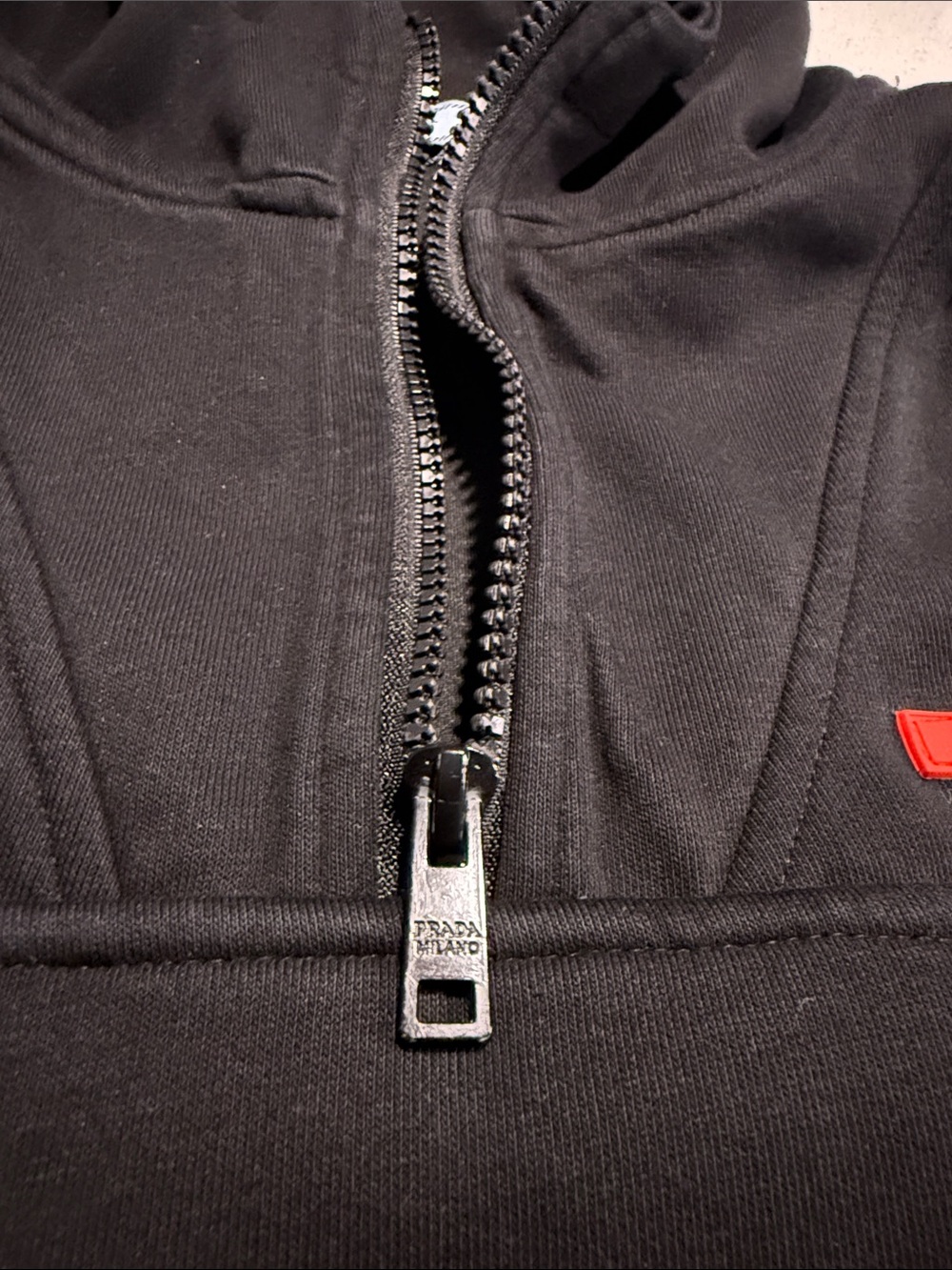 Prada Kids Quarter-zip Black Hoodie with Red Stripe Detail - Picture 5 of 5